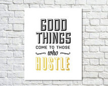 Typography Print, Type Poster, Motivational Poster, Black Gold, Hustle ...