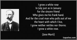 ... grow neither nettles nor thorns:I grow a white rose. - Jose Marti
