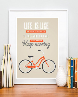 Bicycle quote poster print, bike quote, inspirational quote, retro ...