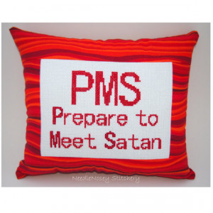Funny Cross Stitch Pillow, Cross Stitch Quote, Red Pillow, PMS Quote