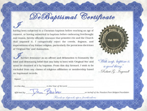 Freedom From Religion Foundation's DeBaptismal Certificate