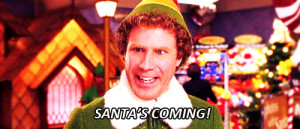 ... excited smiling zooey deschanel will ferrell santa elf animated GIF