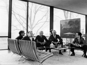 From left: Andy Warhol, David Whitney, Philip Johnson, Dr. John Dalton ...