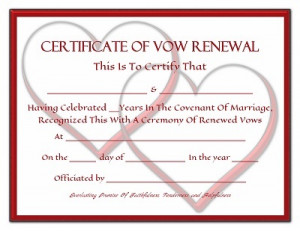 Wedding Vow Renewal Certificate