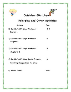 The Outsiders Slang and Idioms-1960's Lingo Worksheets