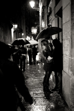 Couple Kissing In The Rain