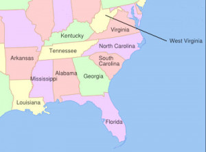 Southeast States and Capitals Map Quiz