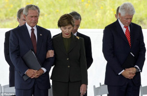 George W. Bush and Bill Clinton and former first lady Laura Bush ...