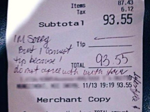 Jersey woman refuses to tip gay waitress, leaves offensive note ...
