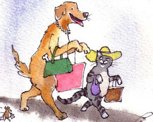 Funny Animals Greeting Card- Mouse Dog & Cat Card- Watercolor Animals ...