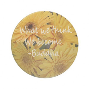 Pretty yellow flowers and an inspirational quote coaster