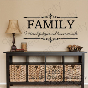Family Where Life Begins & Love Never Ends Wall Quote Floral Sticker ...