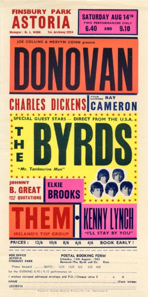 ... Byrds, Johnny B. Great & The Quotations, Elkie Brooks, Them and Kenny