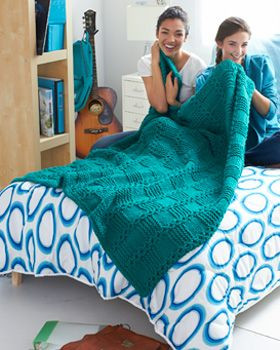 garter stitch block pattern makes this blanket a stylish and cozy ...