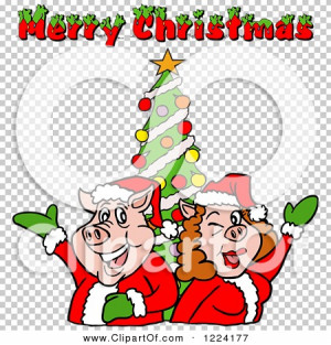 Clipart-Of-A-Pig-Couple-By-A-Christmas-Tree-With-Merry-Christmas-Text ...
