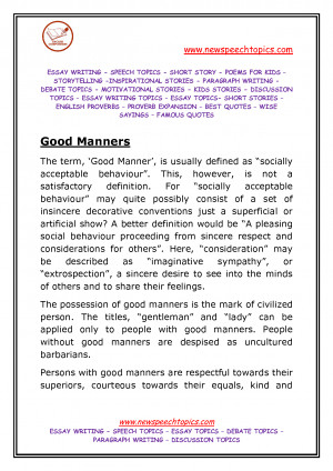 Paragraph writing Essay writing Speech topics Good manners