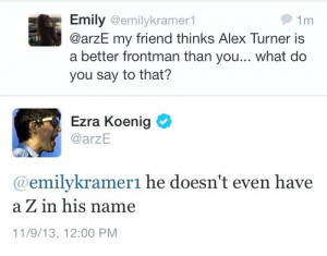 Tags: Ezra Koenig Vampire Weekend funny twitter Alex Turner