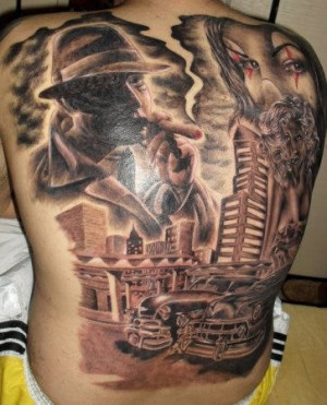 Spacious Gangster Tattoo On Back