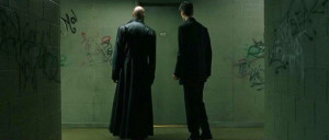 ... Fishburne (Morpheus) and Keanu Reeves (Neo) in The Matrix (1999