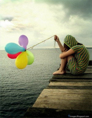 Sad, alone, girl, lonely, cry, river, balloon, cute