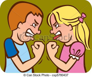 Illustration of a brother and sister arguing/fighting with each other