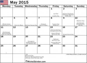 May 2015 Calendar - Holidays in the United States
