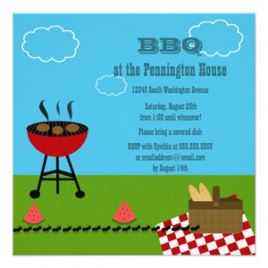 Fun summer BBQ (barbeque) grill party invitation