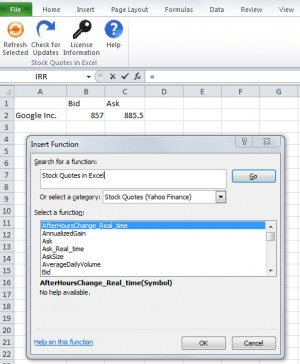 MSN Stock Quotes Excel 2013
