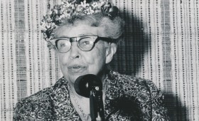 Eleanor Roosevelt speaking at the 1959 AAUW convention in Kansas City ...