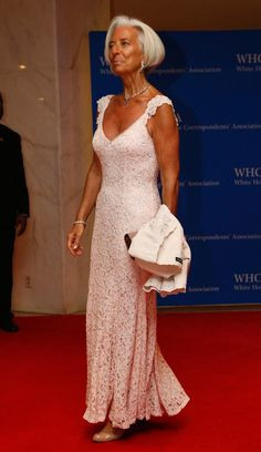 Christine Lagarde looked stylish and tan in white lace dress. I swear ...