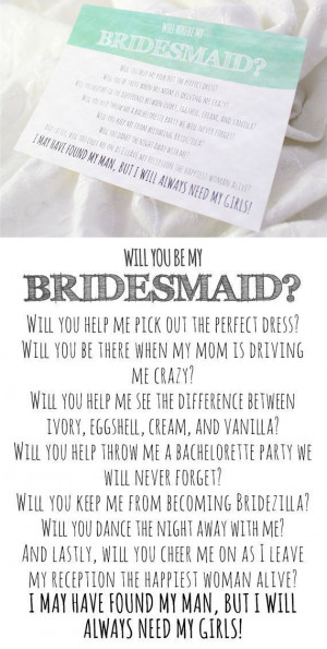 Will you be my bridesmaid card - bridesmaid poem. They also have maid ...