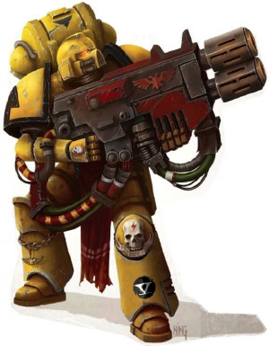 An Imperial Fists Devastator Marine armed with a Heavy Multi-Melta