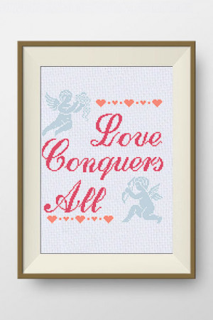 Love Conquers All saying / quote, Modern Cross stitch pattern PDF ...