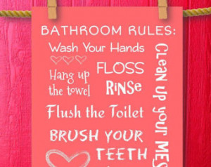 Kids Bathroom Rules, Subway Art Sig n Framed Quotes, Wash Your Hands ...