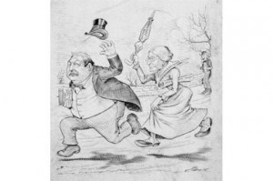 Political cartoon showing Susan B. Anthony chasing then-President ...
