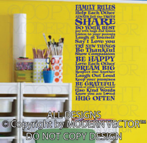 Details about FAMILY RULES Quote Vinyl Wall Decal Lettering Family ...