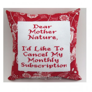 Cross Stitch Pillow Funny Quote, Red Pillow, Mother Nature Quote