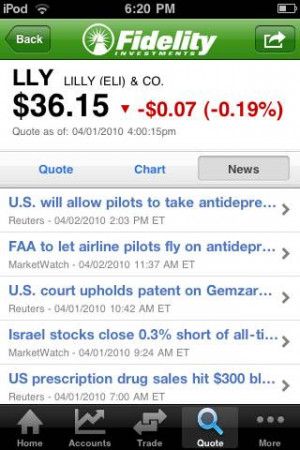 fidelity's iphone app news screen