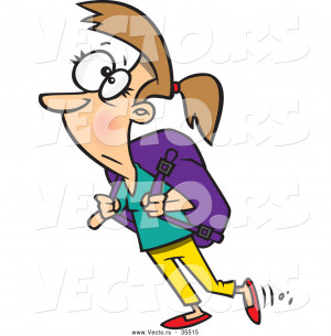 ... Unhappy Cartoon Girl Carrying Heavy Backpack By Ron Leishman wallpaper