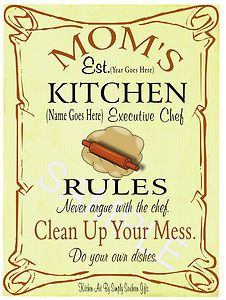 Mom's Kitchen Rules Personalized Picture Sayings Poster. $10.00 More