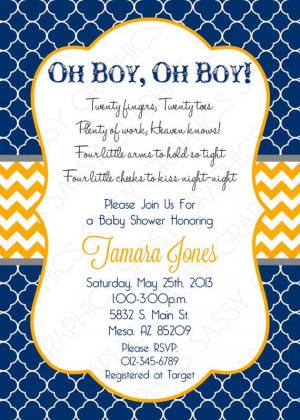 Twin Boys Baby Shower Invitation Navy by SassyGraphicsDesigns Such a ...