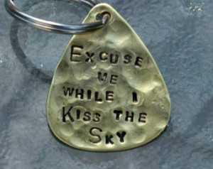 Hand Stamped Brass Guitar Pick Keyr ing - Excuse Me While I Kiss The ...