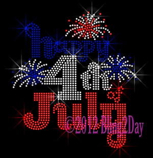 Happy 4th of July - Fireworks - Iron on Rhinestone Transfer Hot Fix ...