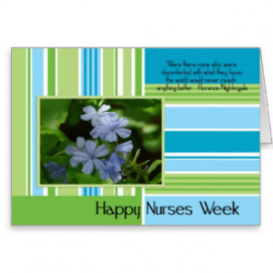 Happy Nurses Week-floral green/blue stripe+Quote Greeting Cards
