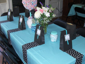 Tiffany blue, black and white tables from Michele's baby shower April ...