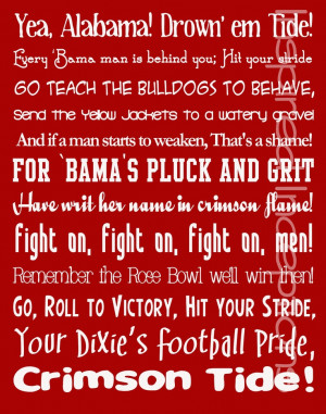 Roll Tide, Y'all! Alabama Fight Song Subway Art Poster 11x14 by ...