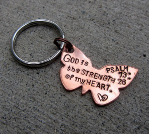 Butterfly Bible Verse Key Chain Psalm 73 26 God is the Strength of my ...