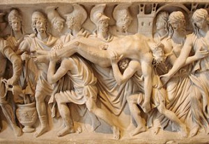 The death of Hector on a Roman sarcophagus, c. 200 AD