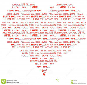 Word cloud of red I love you message in various fonts in a form of ...