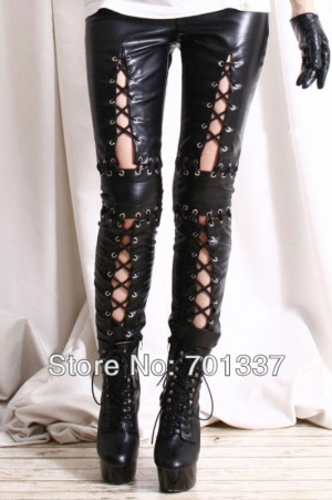 Fashion-Black-Womens-lace-up-PVC-leather-leggings-Thin-Pants-Look-Punk ...